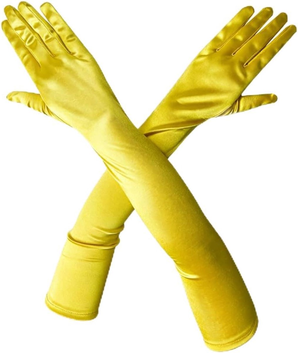 Lange handschoenen dames 52 cm - geel satijn - jaren 20-stijl - perfect voor Gatsby-feest - ShopVlot