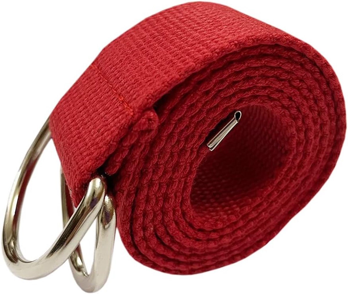gevlochten canvas riem 113cm - uniseks - dubbele zilver metalen D-ring gesp - stijlvol accessoire - ShopVlot