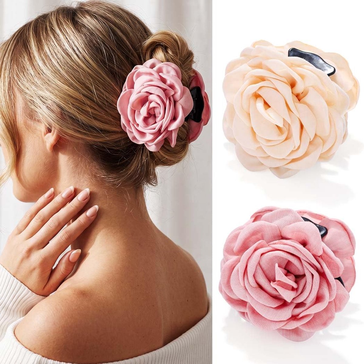Haarklem met bloemenpatroon - Roze en beige acryl - Stevige grip voor elk kapsel - Ideaal voor dagelijkse haarstijlen - ShopVlot