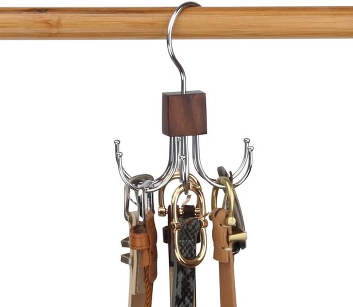 Stropdashouder 360 Graden Rotatie - Houten Kledingrek - Riemhouder - Accessoire Organizer - 6 Haken - Duurzaam Hout - Kleerhanger