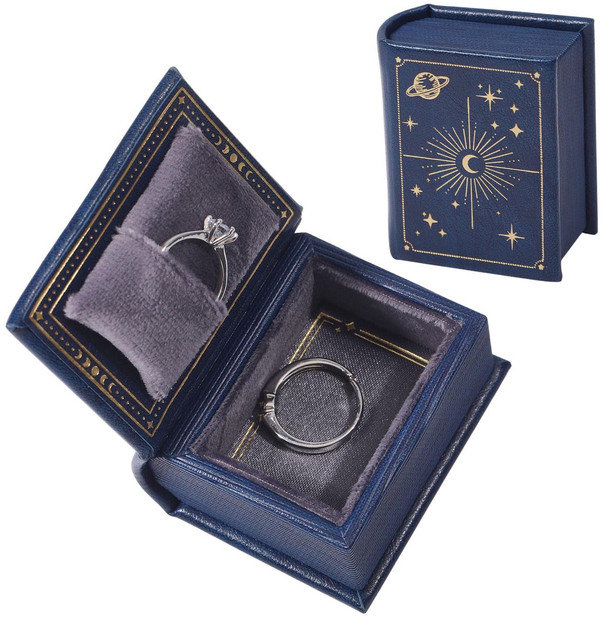Ringendoos in boekvorm - kunstleer - marineblauw - stijlvolle opbergplek voor sieraden - ShopVlot