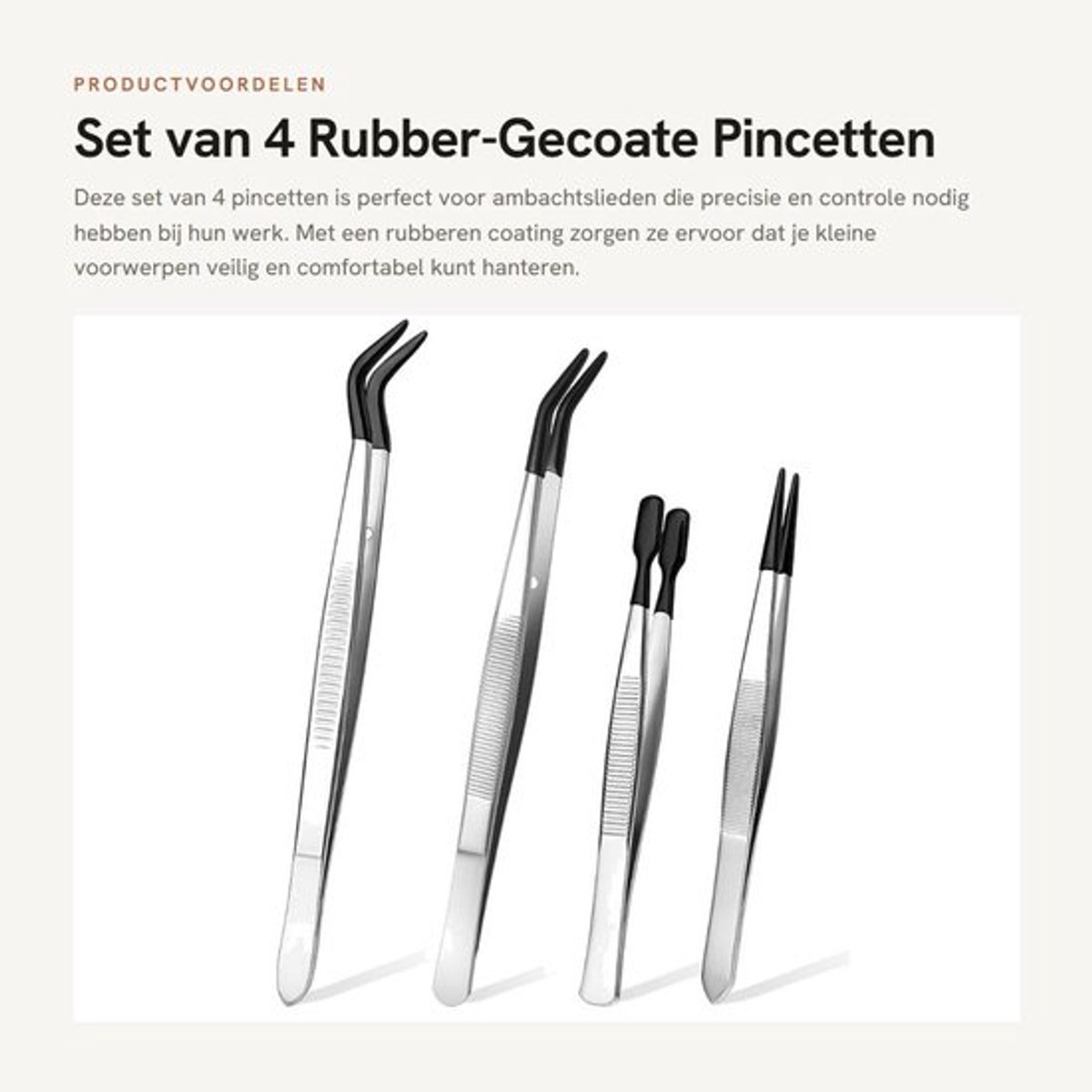 Pincetset 4 Stuks - Roestvrij Stalen Knutselpincet - Antislip Rubber-Tip - Lichtgewicht - Voor Ambachten - Handig voor Kleine Voorwerpen