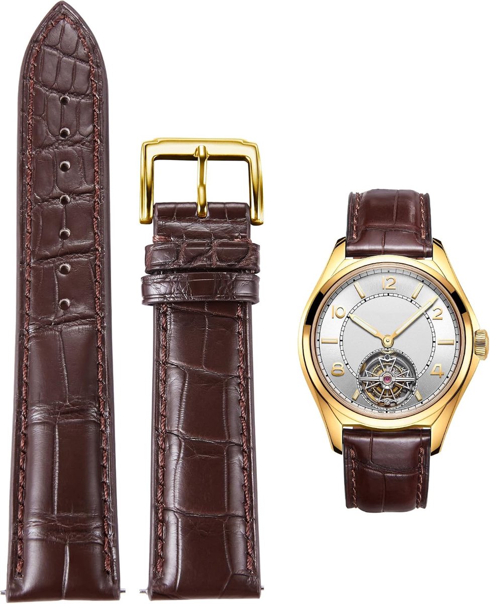 BINLUN Alligator Leather Watchband Crocodile Grain Leather Watch Straps Quick Release Replacement Classic Vintage - ShopVlot