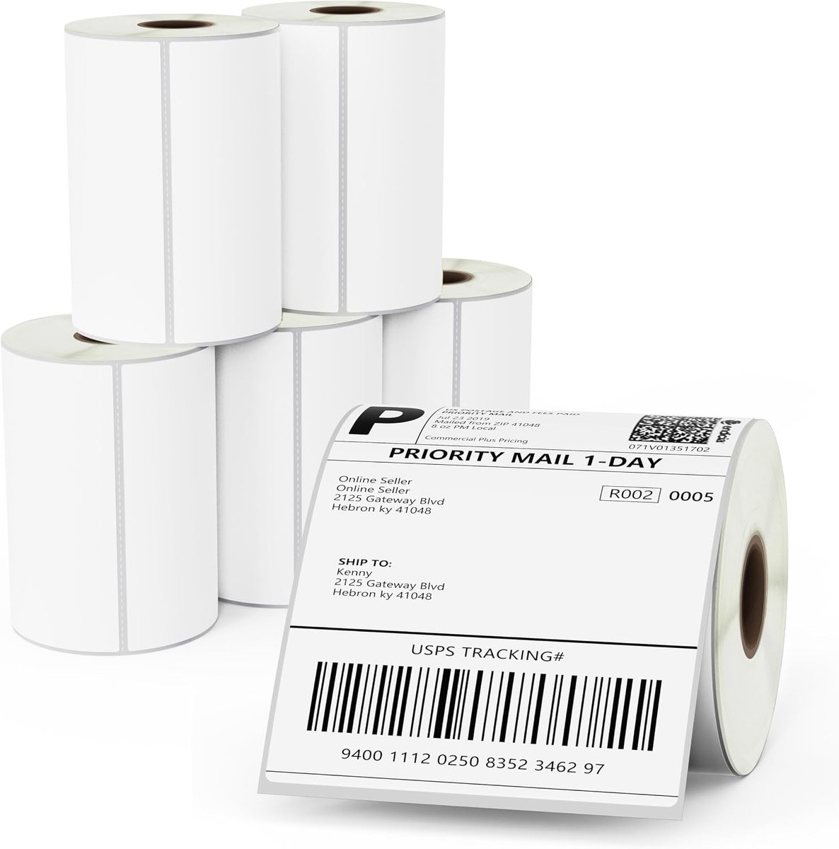 BETCKEY - 6 Rolls Film Removable Labels, 102mm x 127mm, 2100 Easy Peel Off No Residue Stickers Use for Thermal Printers - ShopVlot