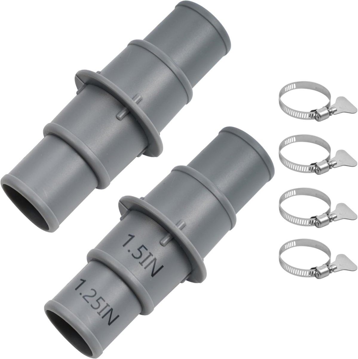 EKKONG Zwembadslangverbinder, 32 mm naar 38 mm diameter, set met 2 roestvrijstalen slangklemmen, zwembadslangadapter - ShopVlot