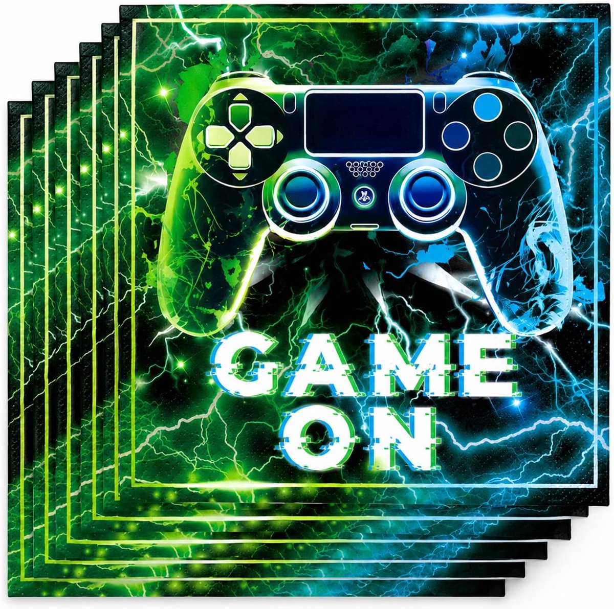 Koboko Gaming servetten met gamecontroller-motief, blauw-groen-zwart, 20 stuks, thema Game On - ShopVlot