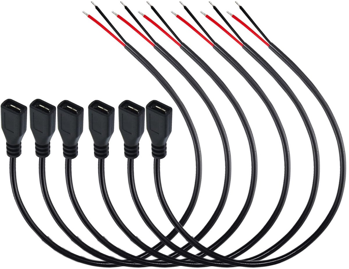 Micro USB pigtail kabel 30 cm - 22AWG 3A - 2 pin blanke draad - voor DIY projecten - ShopVlot