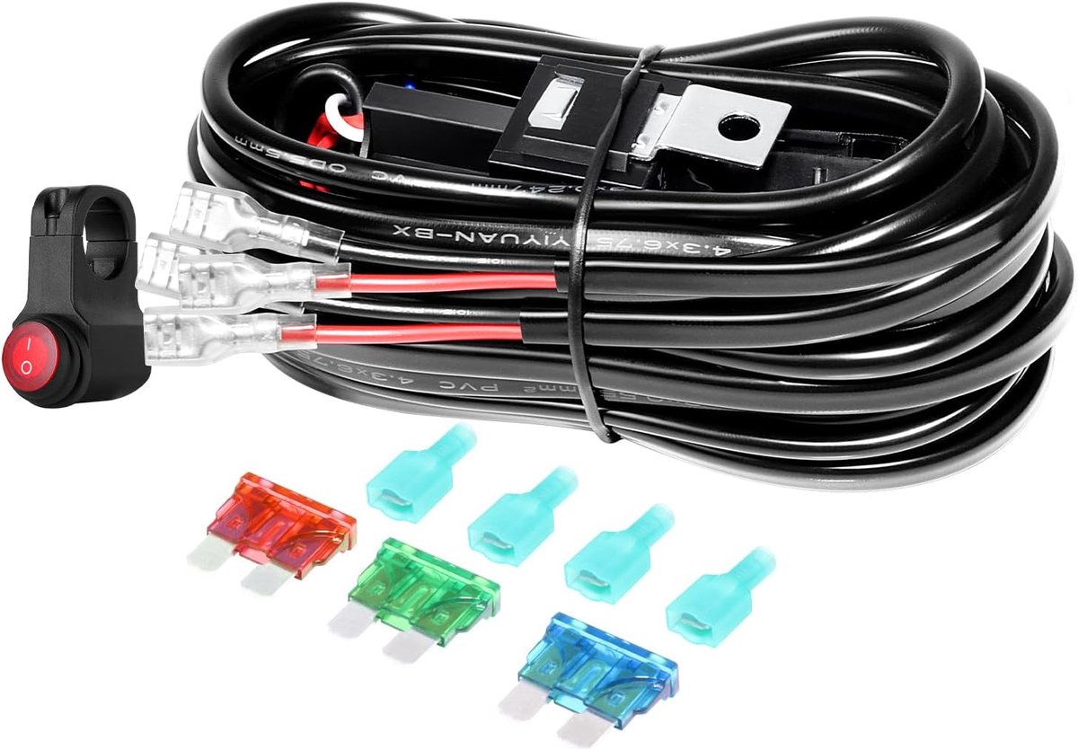 Motorfiets LED verlichting bedrading set - 12V 40A 18AWG - met aan/uit schakelaar - ShopVlot