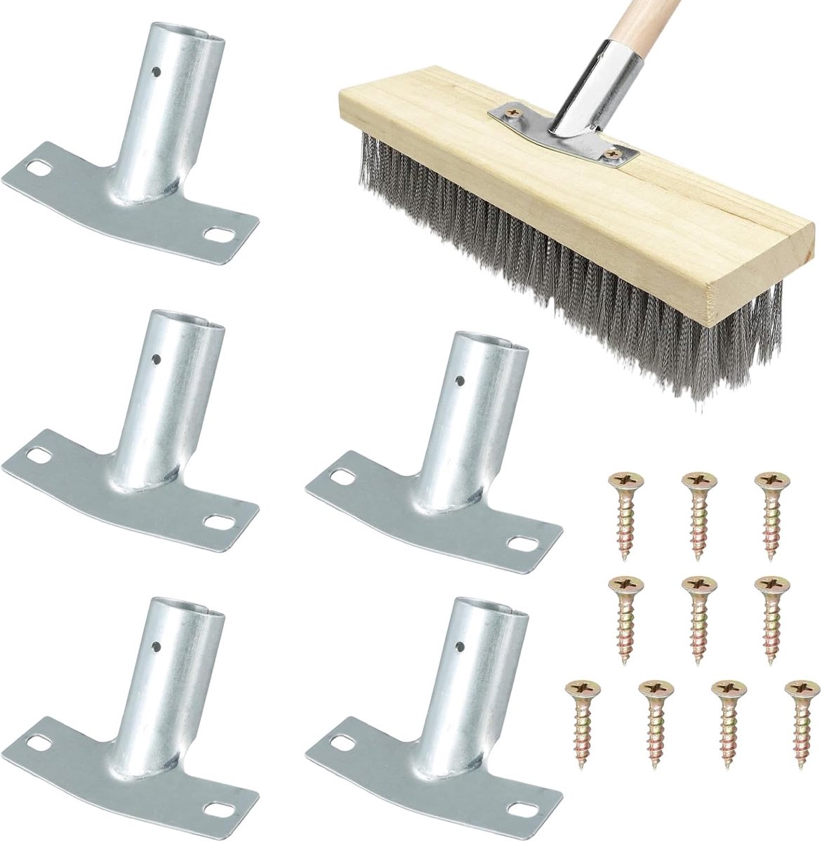 SnelShoppen - Pack van 5 Metalen Bevestigingsstukken voor Bezems, Broomstick Houder, Adapter voor Bezemkoppen, Geschikt voor Bezemstelen met Diameter