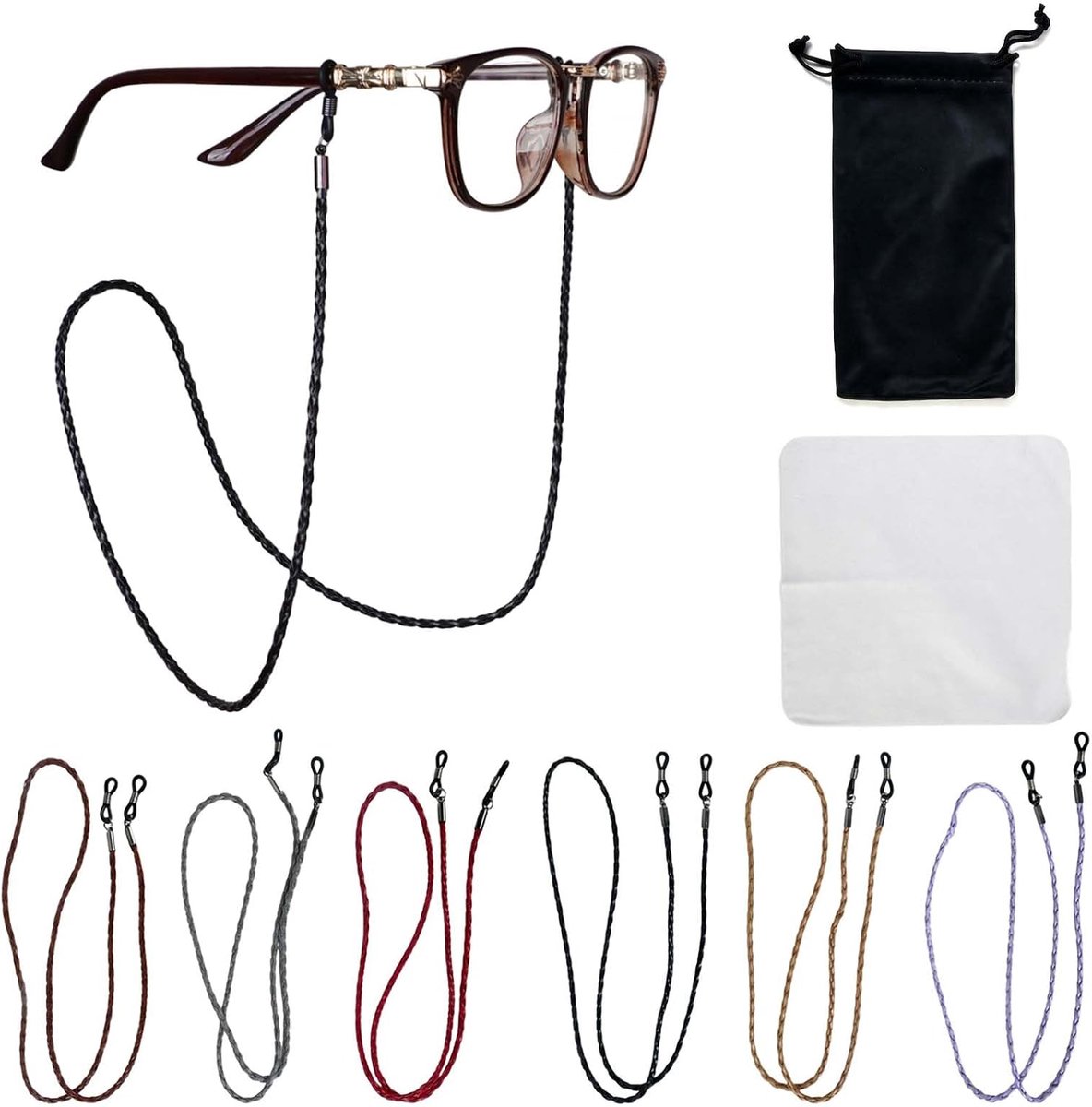 Brillenketting uniseks - PU-leer - gevlochten ontwerp - ideaal voor sport en outdoor - ShopVlot