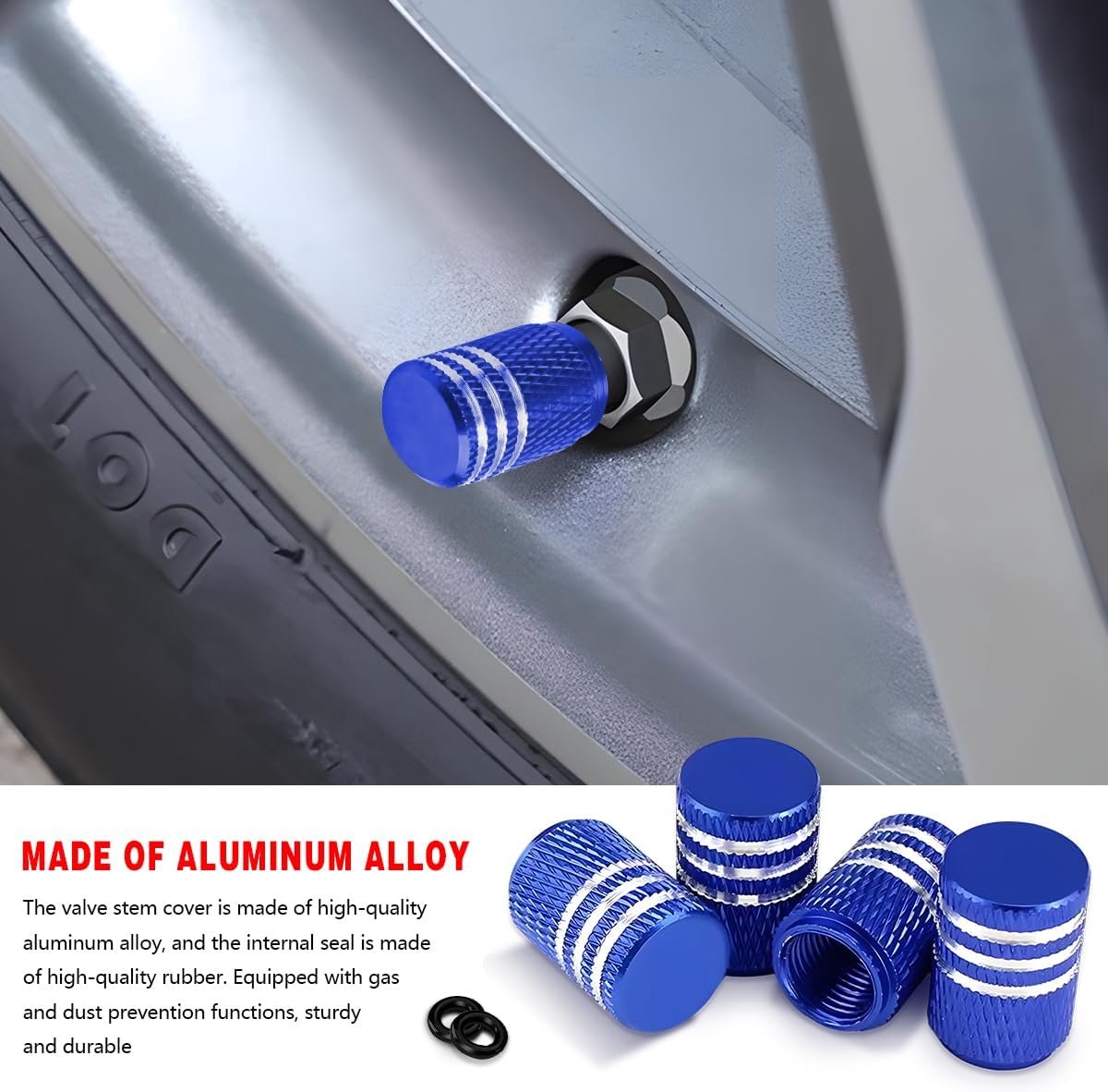 Ventieldoppen set van 12 - Aluminium - Blauw - Beschermt ventielen tegen stof en slijtage - ShopVlot