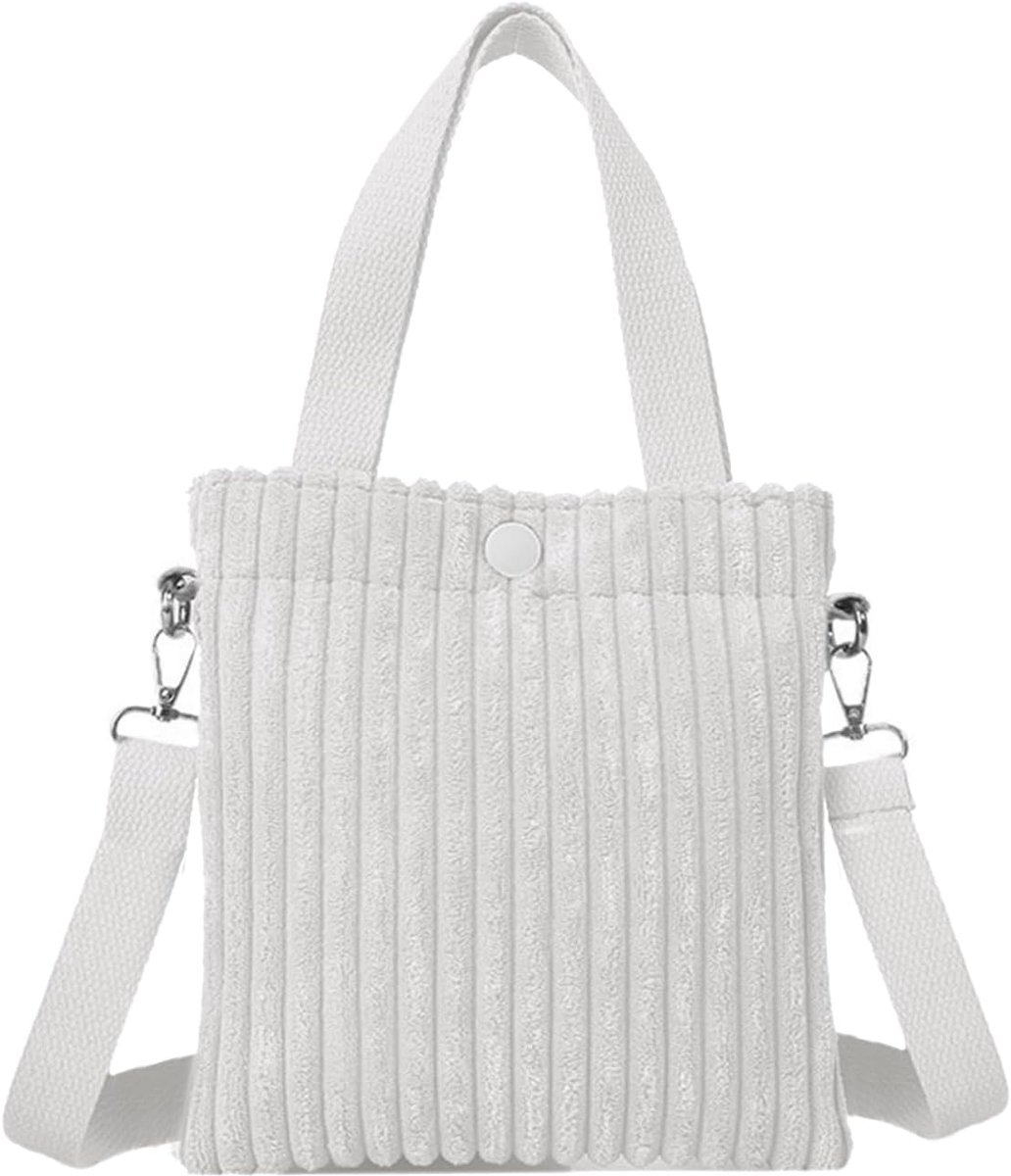 Schoudertas Dames Klein - Witte Corduroy - Met Rits en Trekkoord - Ideaal voor Werk en Reis - ShopVlot