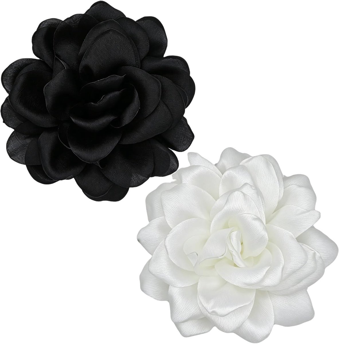 Rozen bloemenbroches set van 2 - groot - wit en zwart - perfect voor bruiloften - ShopVlot