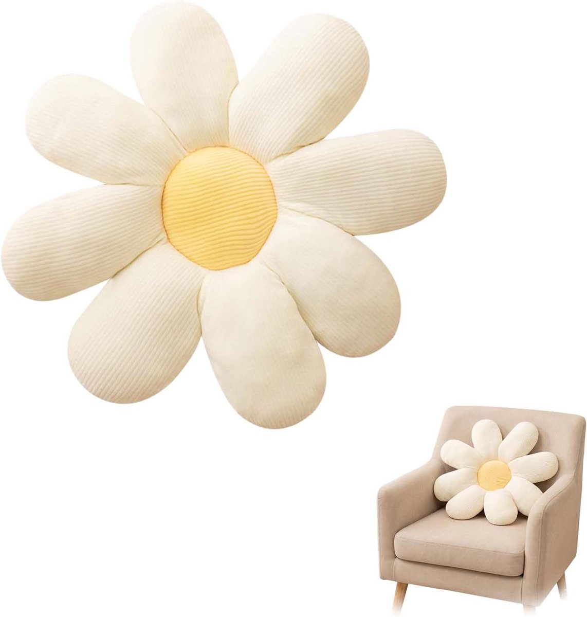 Sierkussen 40 cm - Bloemvorm - Madeliefjesdesign - Perfect voor woondecoratie - ShopVlot