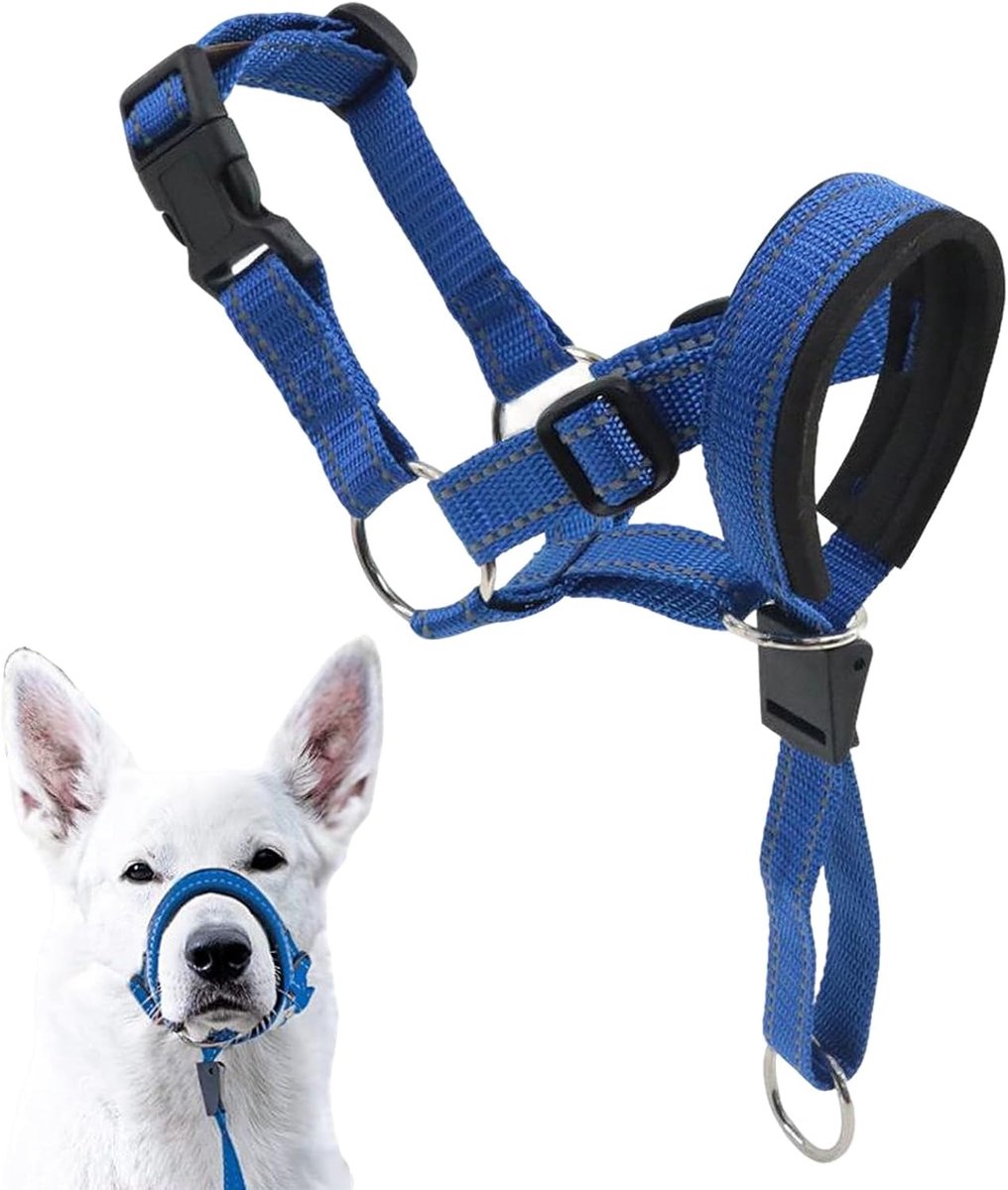 Hondentuigje Muzzle Sponge Kussen - Verstelbaar Blauw - Reflecterende Halsband - Voorkomt Bijten en Blaffen - ShopVlot
