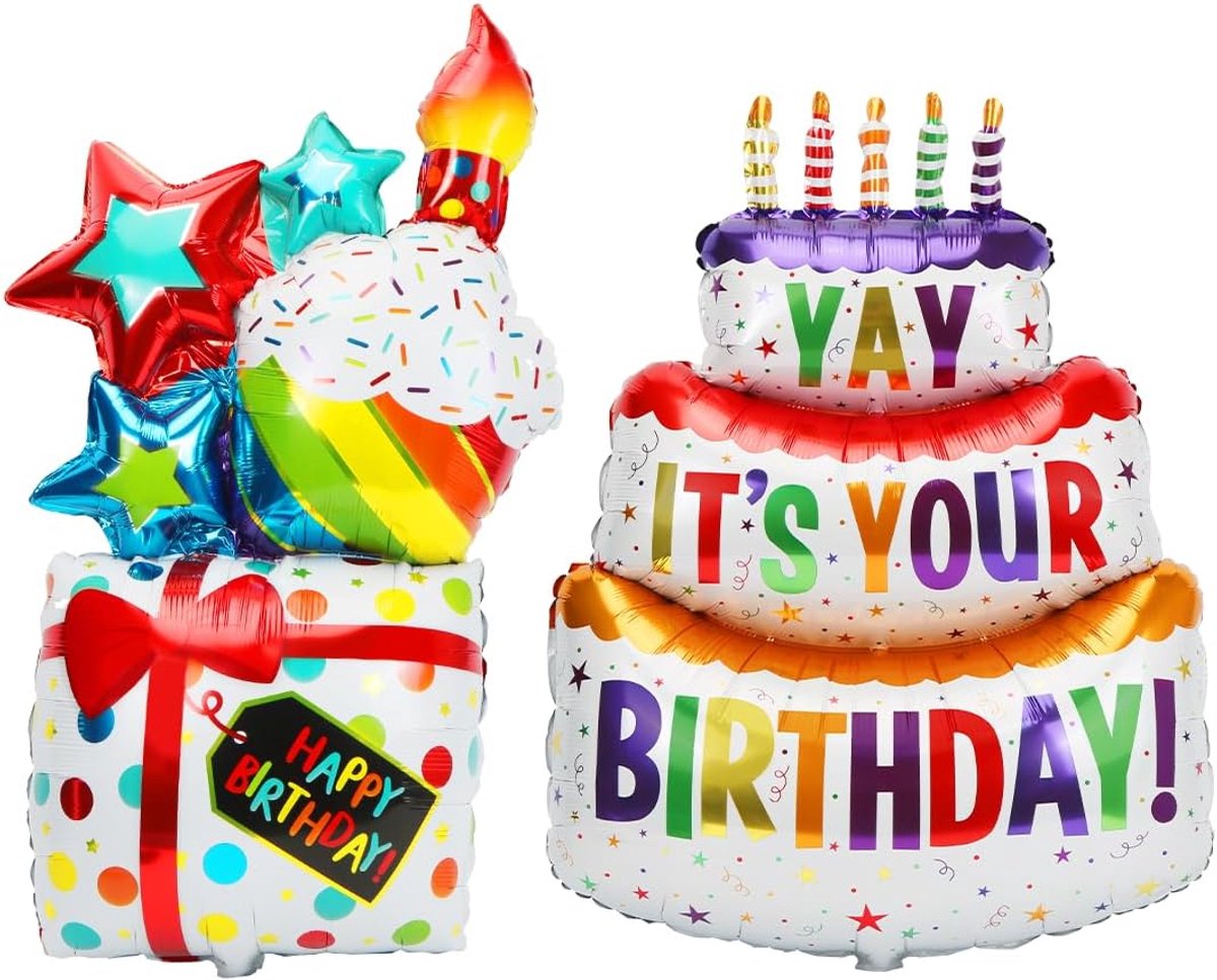 Ballonnen Happy Birthday, 2 stuks groot - 3D cakeballon + folieballon - direct feestelijk centerpunt - ShopVlot