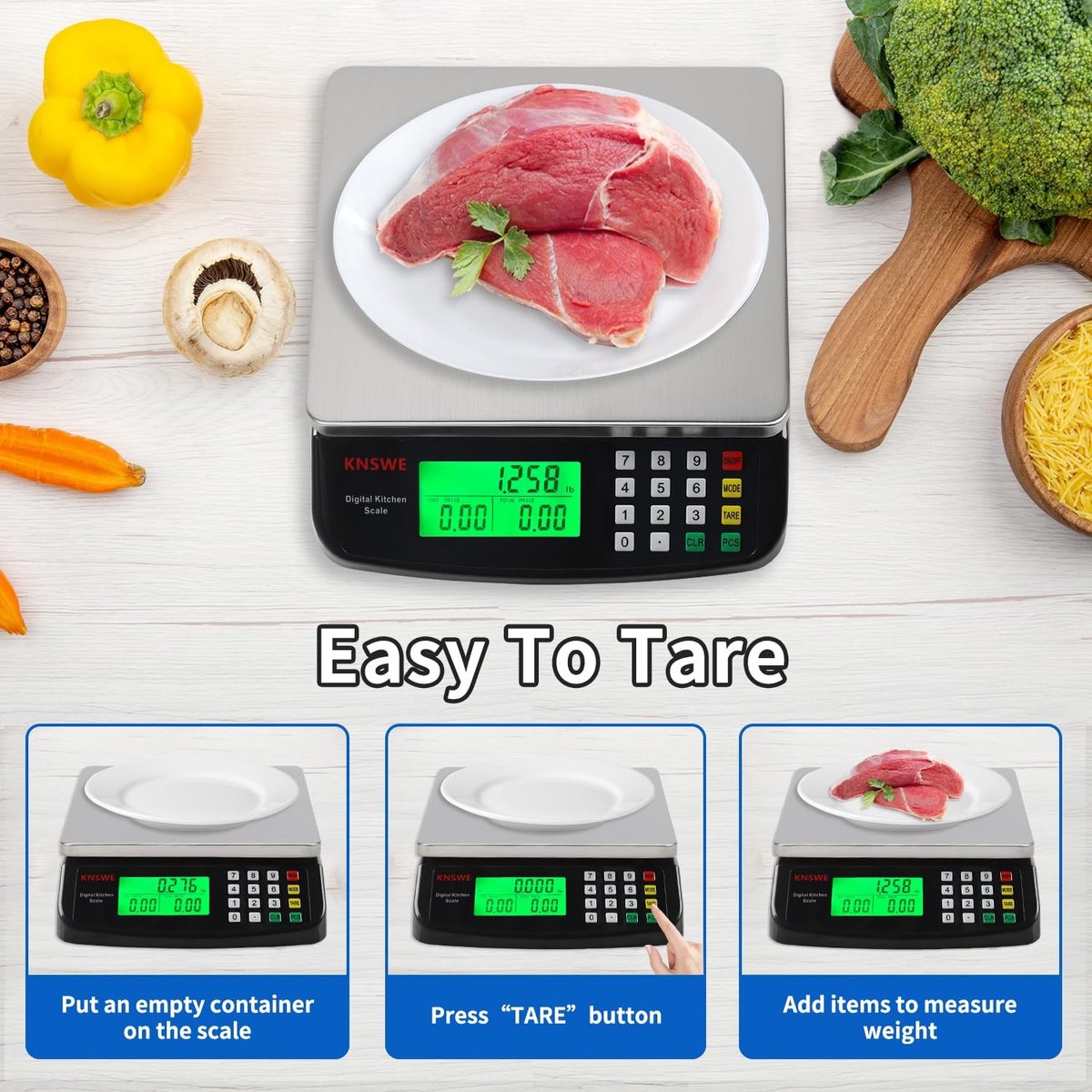 Voedselweegschaal - Roestvrij staal - 40 kg capaciteit - Digitale Keukenweegschaal met LCD-display - Voor Bakken en Koken