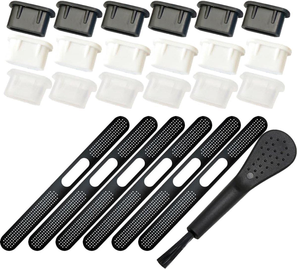 Stofbeschermingsset 25 stuks - 6 mesh-netten en 6 stekkers - zwart, wit en transparant - ShopVlot