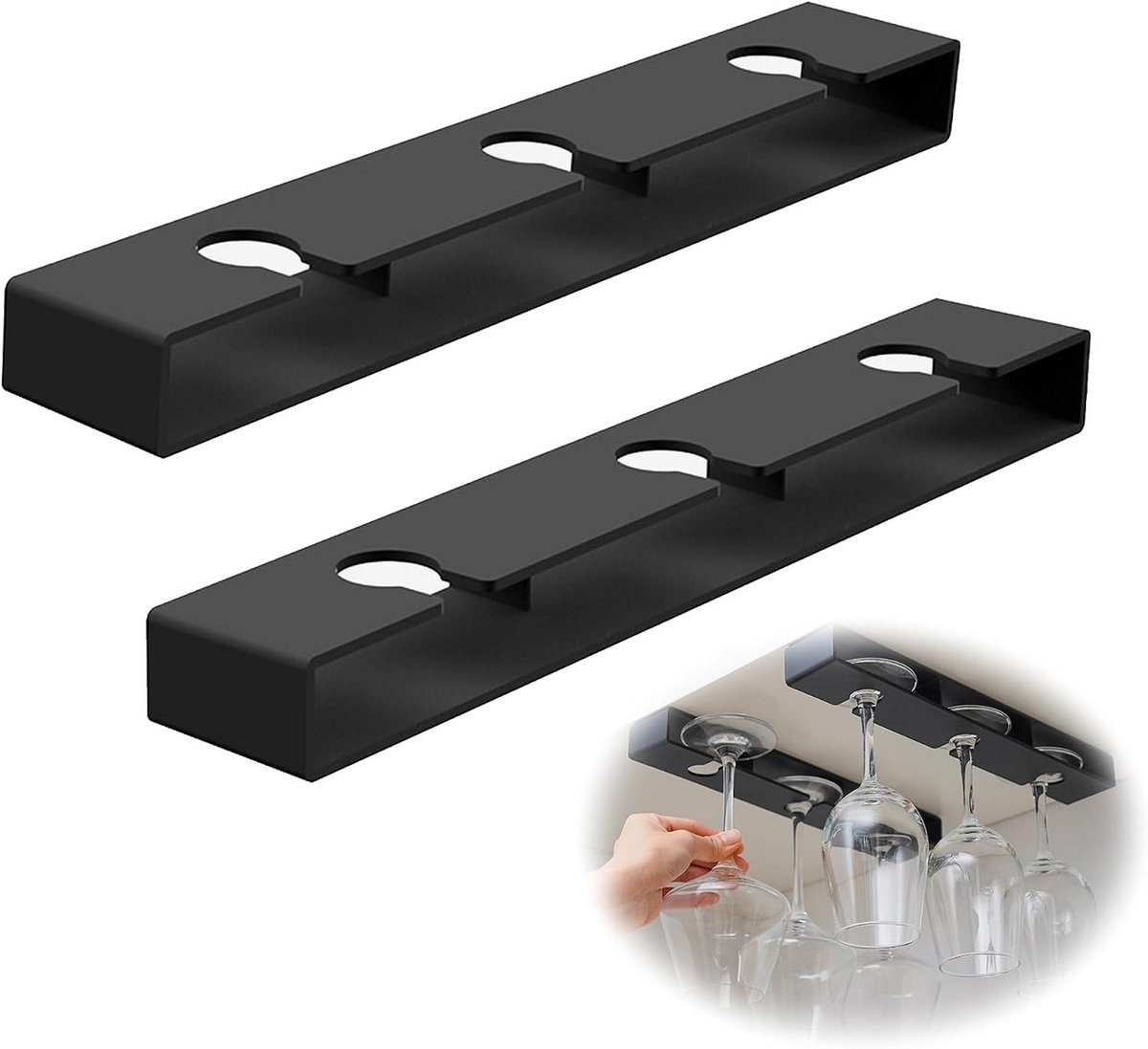 Hangende Bekerhouder - Zwart - 33,5 x 5 x 3,3 cm - Glashouder voor Onder de Kast - Voor Keuken en Bar
