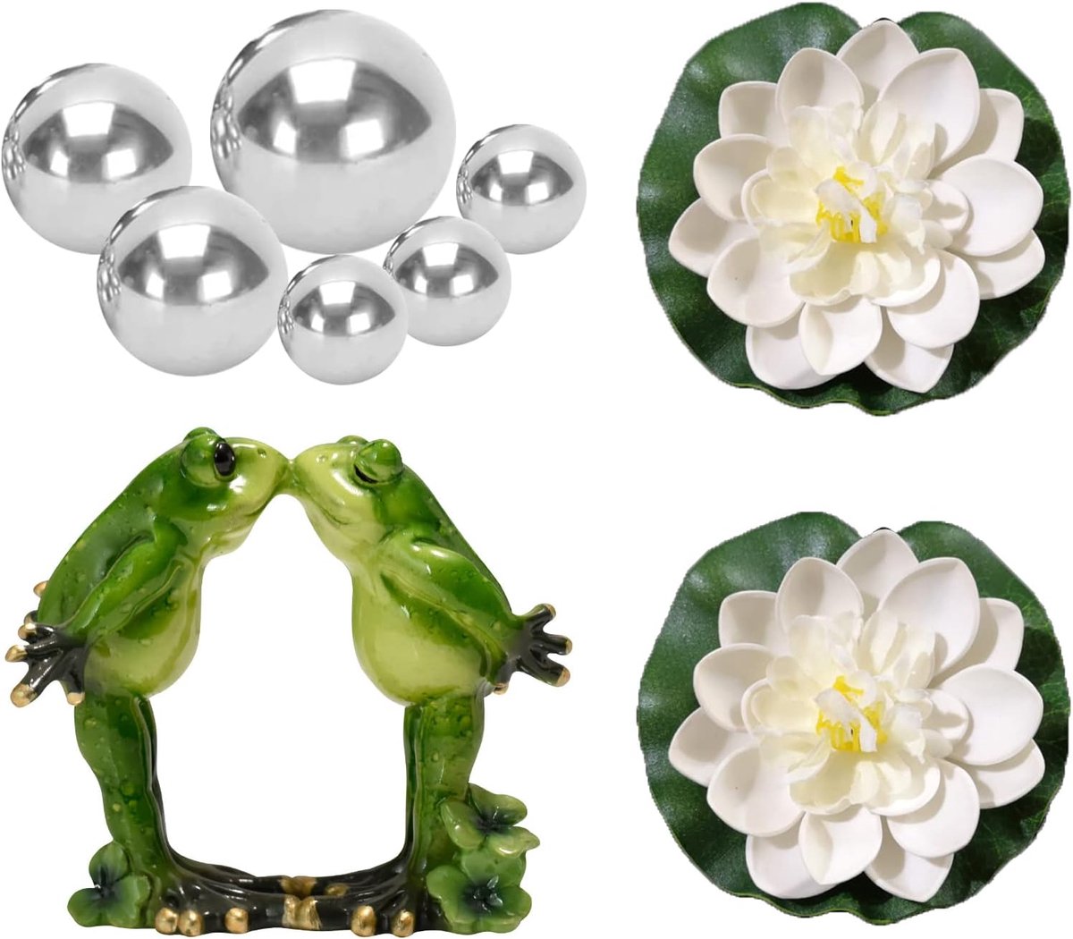 Tuinfontein Decoratie Kikkerset - Polyester Schuim - Inclusief Drijvende Ballen en Lotusbloemen - ShopVlot