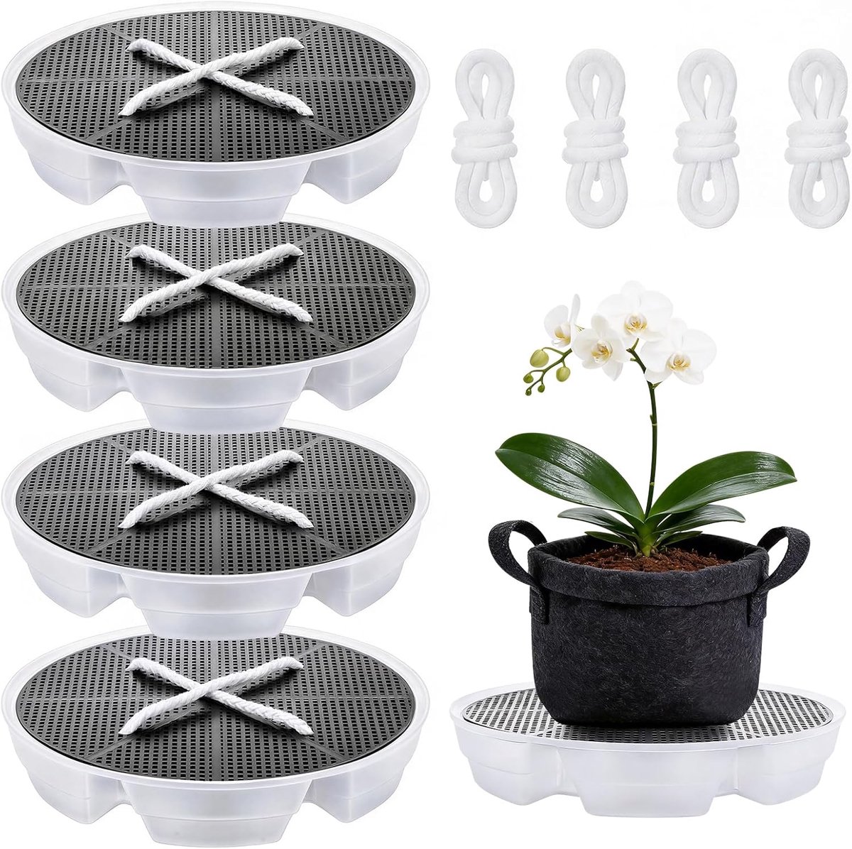 Bloempotten met automatische irrigatie 30 cm - transparant kunststof - 4 stuks - ideaal voor balkon en tuin - ShopVlot