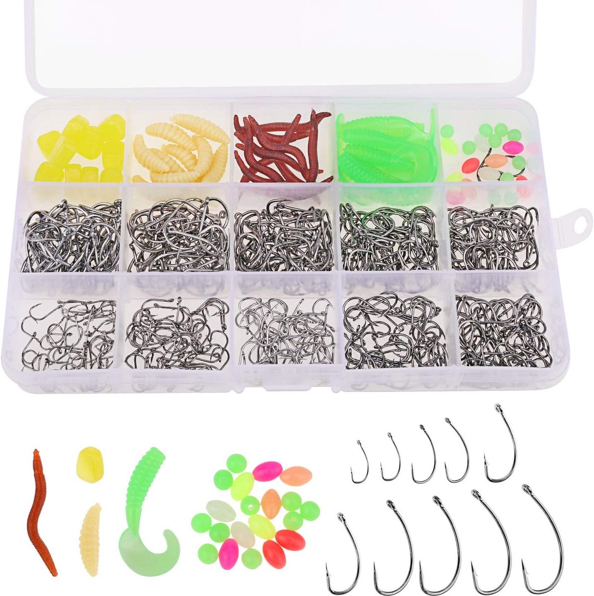 Vissen haken set 550pcs - Carbon staal - 10 maten met kunststof box - Geschikt voor zoet- en zoutwater vissen - ShopVlot