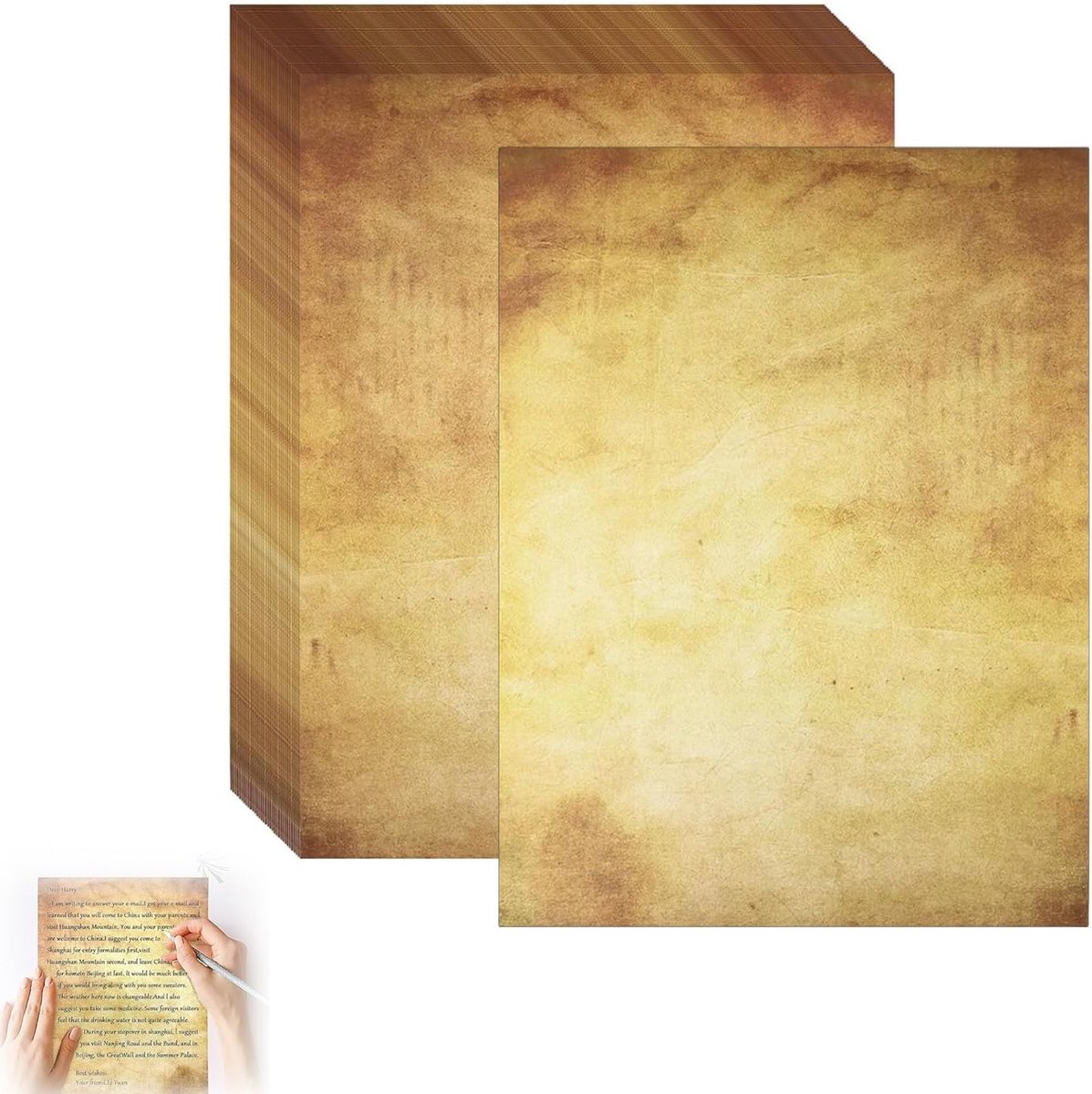Stationery 50 vellen - beige vintage papier - dubbelzijdig bedrukt - perfect voor uitnodigingen - ShopVlot