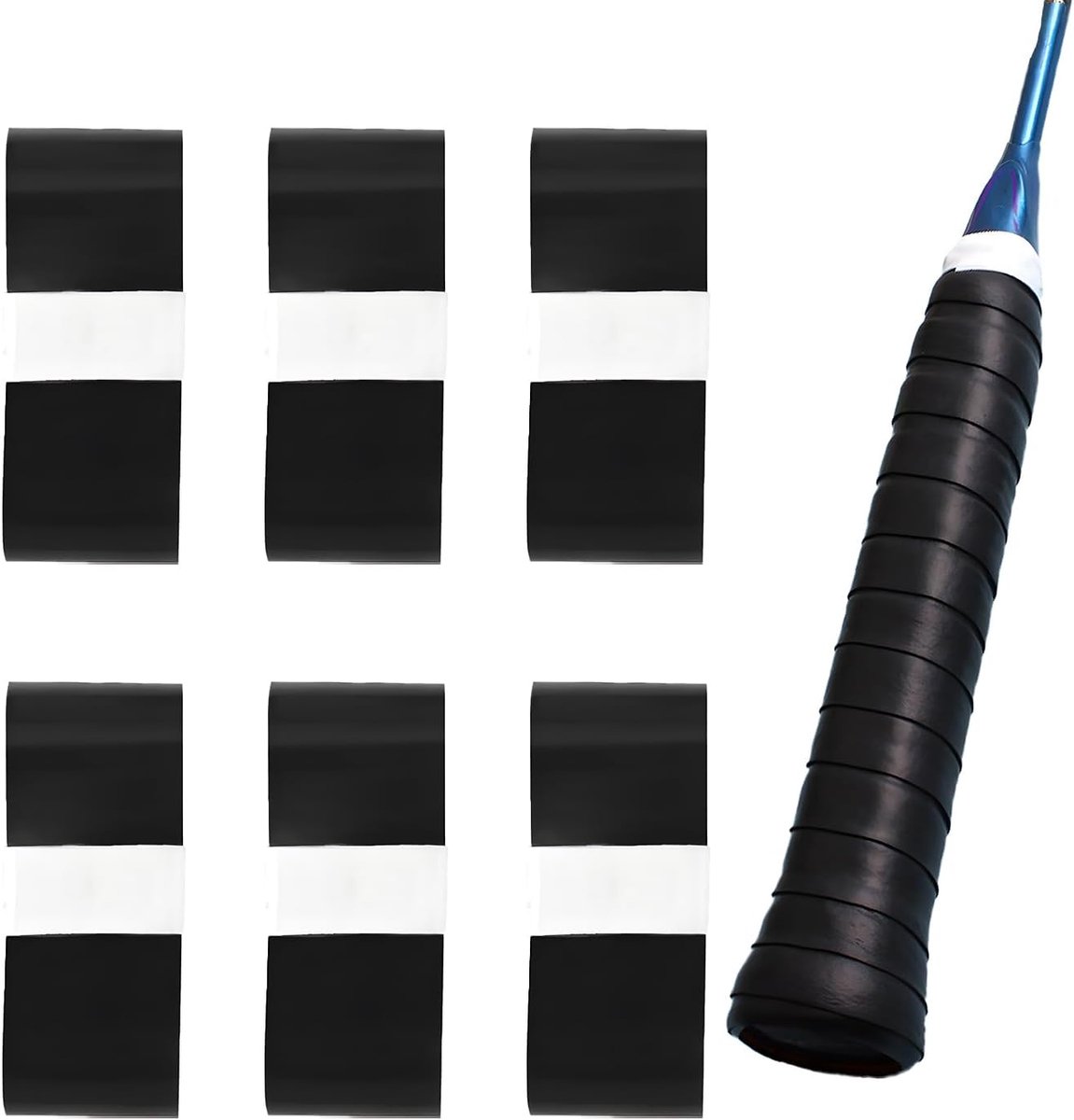 Badminton Racket Grip - Pack van 6 - Zwart - Absorberend en ademend - Verbeter grip en controle - ShopVlot