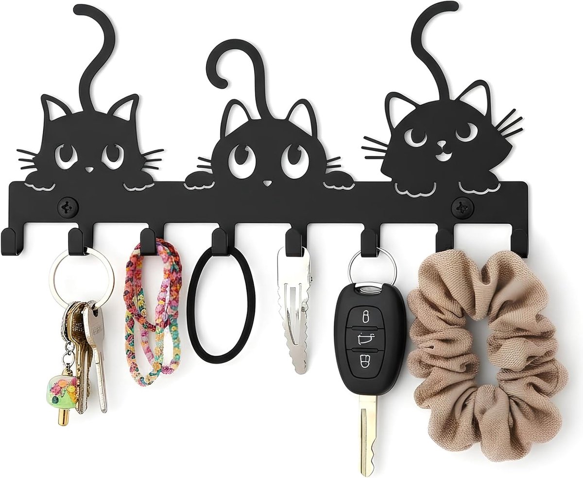 Sleutelhanger wand - zwart metalen katten - multifunctioneel ontwerp - ideaal voor de gang - ShopVlot