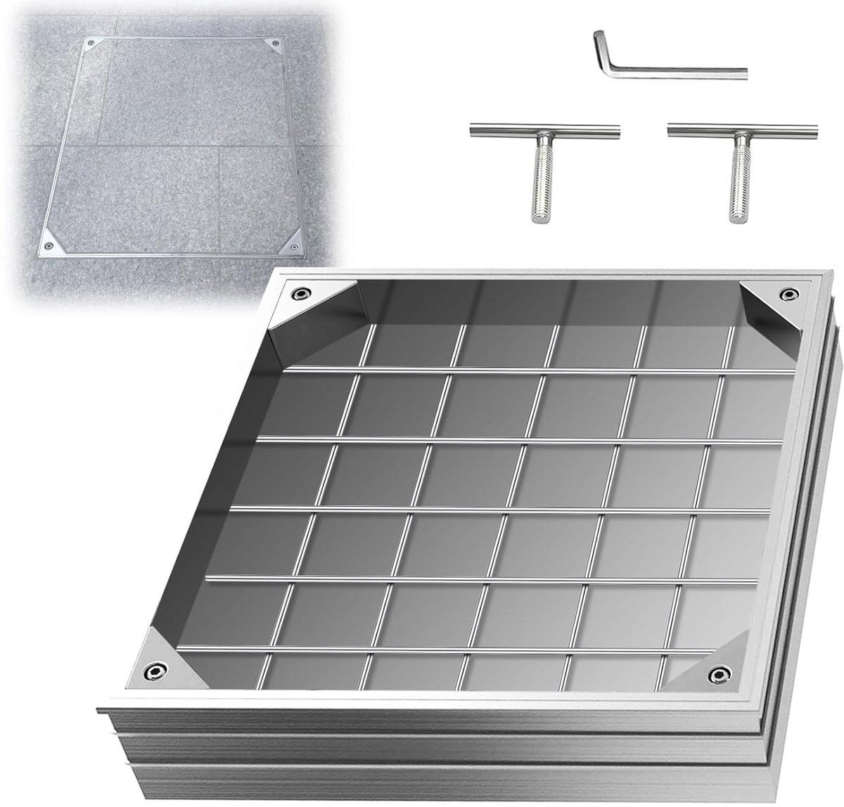 Schachtafdekking 500 x 500 mm - Aluminium - Ingebedde uitvoering - Onzichtbaar ontwerp voor veilige oppervlakken - ShopVlot