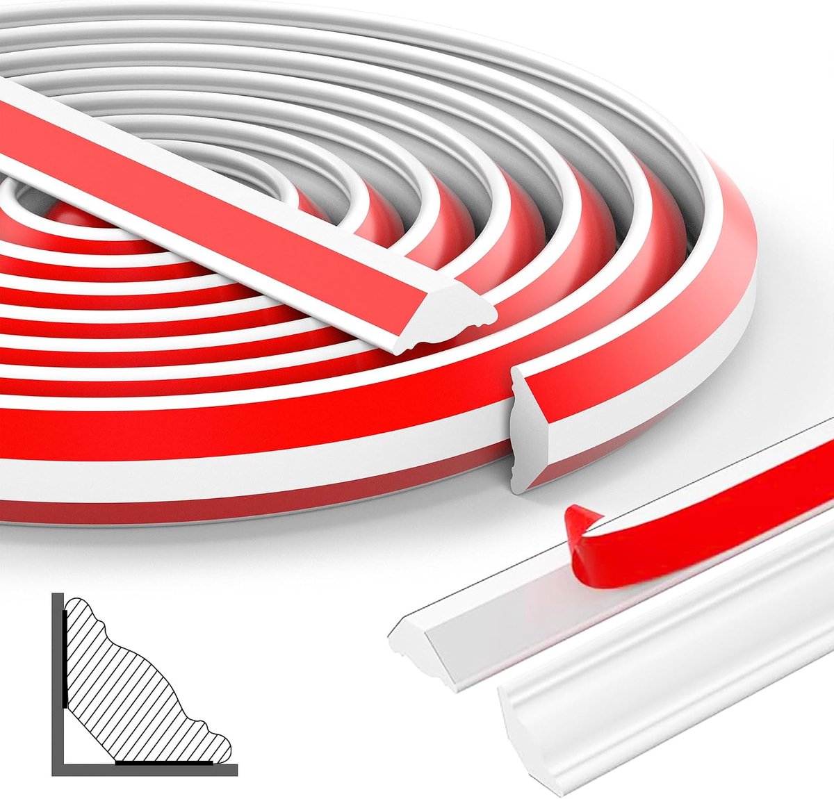5 m flexible decorative strips self-adhesive: ceiling strips, self-adhesive, 9 mm x 12 mm, for wall edges of tile - ShopVlot