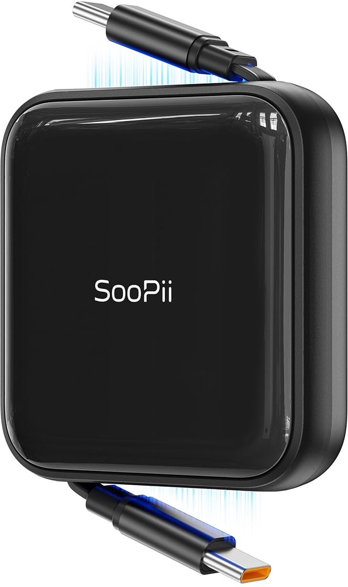SooPii 240 W USB C-kabel intrekbaar met Mag Snap opslag - Snellaadkabel USB C naar USB C met 4-traps - ShopVlot