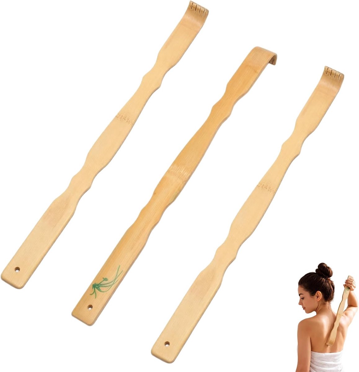 Set van 3 bamboe rugkrabbers met lange handgrepen, handgemaakte houten massageapparaten voor ontspanning en - ShopVlot