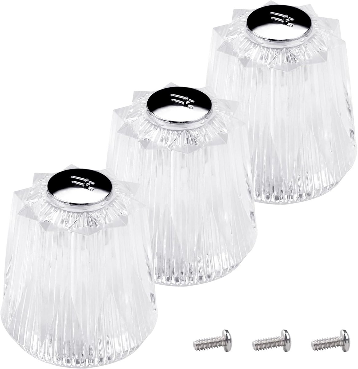 Set of 3 Acrylic Hot Shower Head, Replacement Set with Screws, Shower Faucet Handle, Clear Universal Bath Knobs - ShopVlot