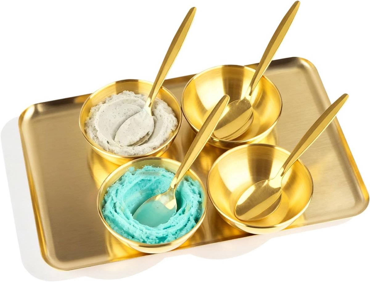 9 Pcs Stainless Steel Beautician Facial Supplies Gold Mixing Bowls with Spoons and Large Skincare Tray, Spa Supplies - ShopVlot