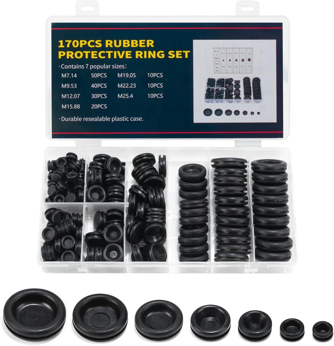 170pcs Cable Grommet, Rubber Washers, Rubber Washers, Rubber Washers, Cable Gland Kit, Round Rubber Seal, Workshop - ShopVlot
