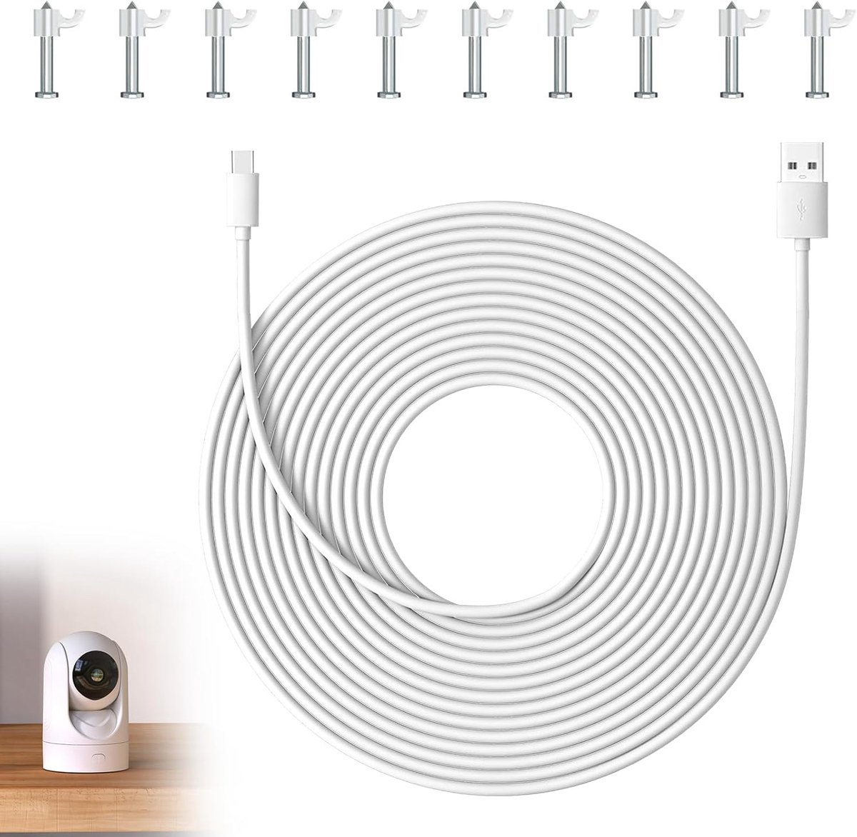 10m USB C Cable for Mi Security Camera - 66W fast charging with clip, special power supply, durable PVC, and easy - ShopVlot