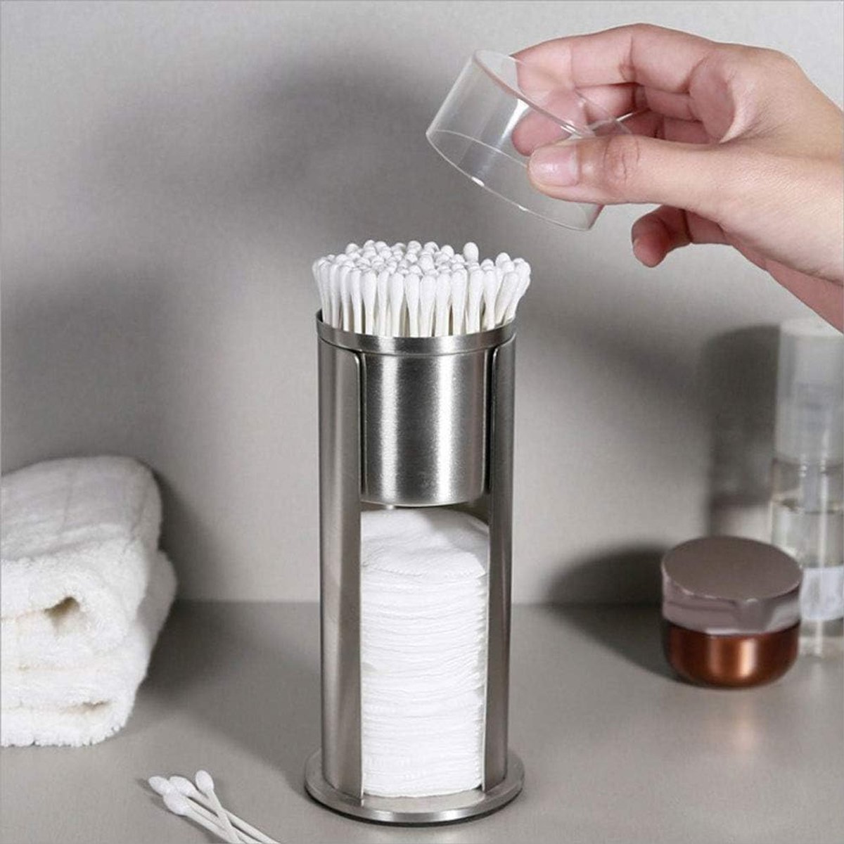 Cotton Swab Box, Stainless Steel Cotton Swab Box, Multifunctional Desktop Makeup Remover Box Makeup Storage Cotton Pad - ShopVlot
