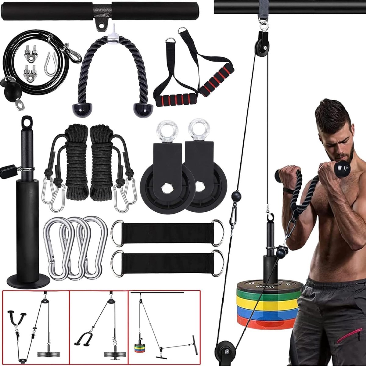 Cable Pull Rod Arm Strength Training Biceps Back Training Device DIY Lat Puller Accessories for Sports Equipment - ShopVlot