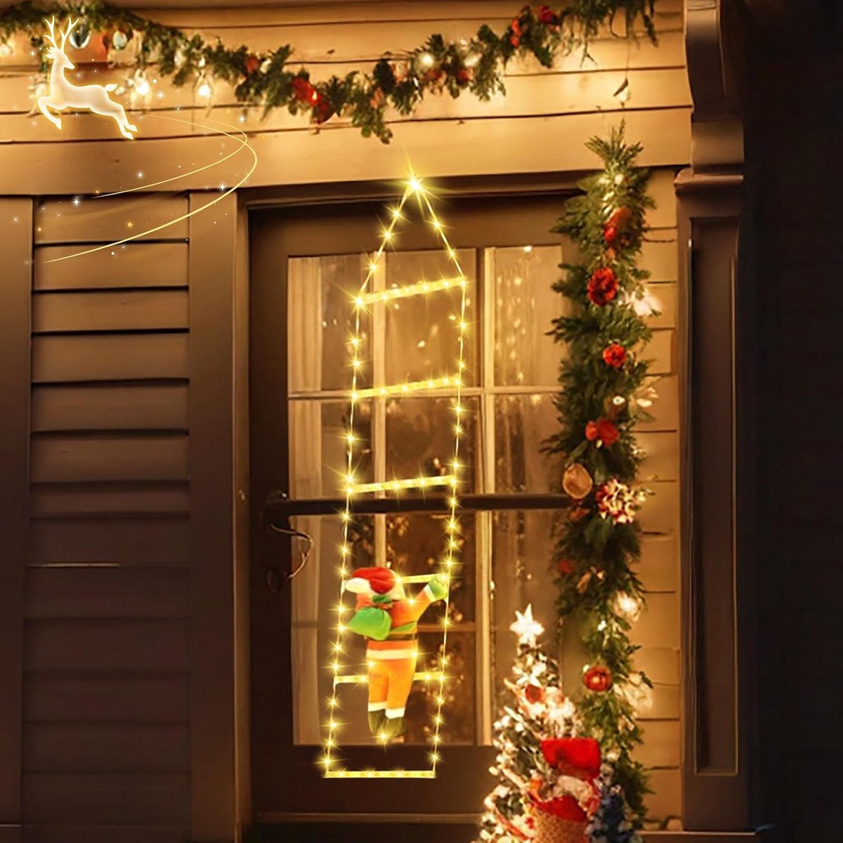 0.75 m LED Christmas Ladder Fairy Lights with 144 LEDs, Santa Claus, Warm White Christmas Lights with 8 Modes, Timer - ShopVlot