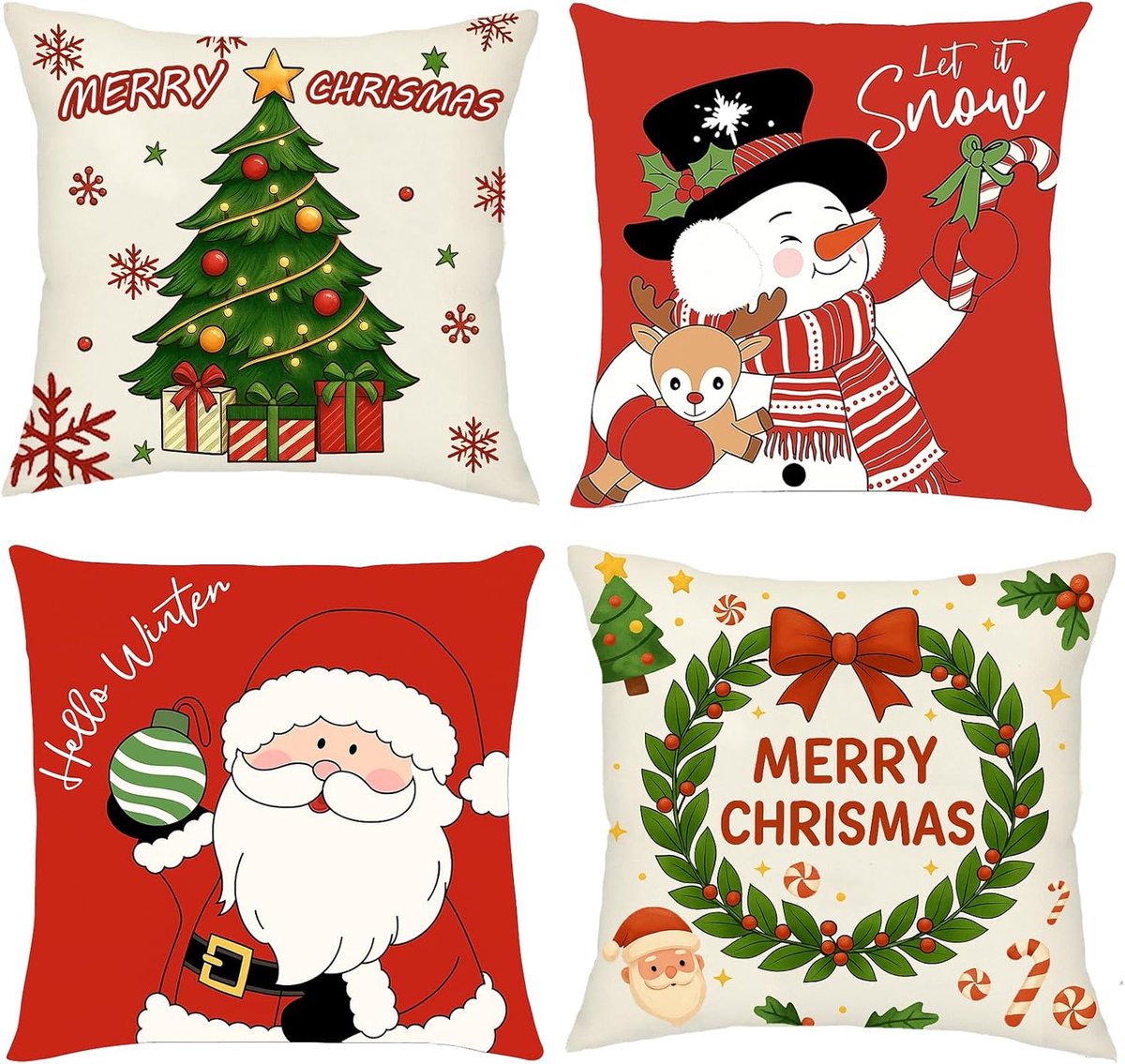 Set of 4 Christmas Cushion Covers, 45 x 45 cm, Christmas Cushion Covers, Double-Sided Christmas Cushion Cover - ShopVlot