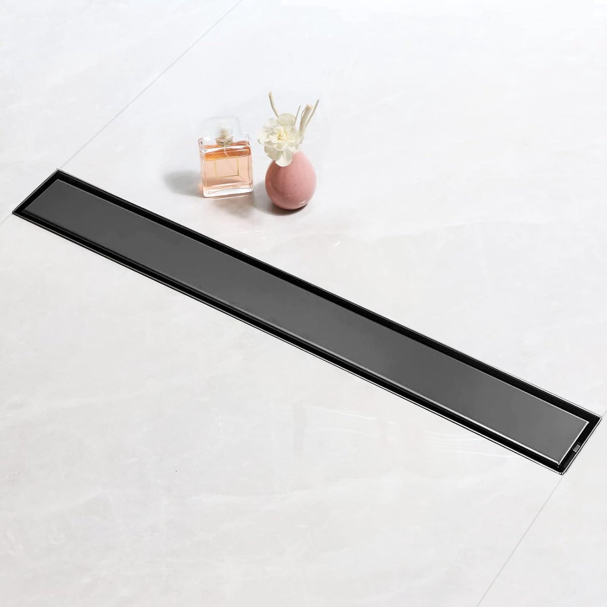 SaniteModar Shower drain 60 cm, Black - 2-in-1 Panel, Stainless Steel, Shower Drain with Siphon and Filter - ShopVlot