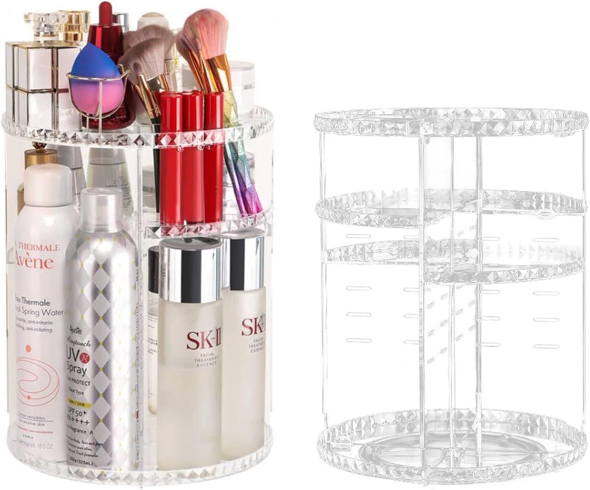 Makeup Cosmetic Organiser 360° Rotating Cosmetic Storage Box Large Capacity Transparent Rotating Makeup Storage Box - ShopVlot