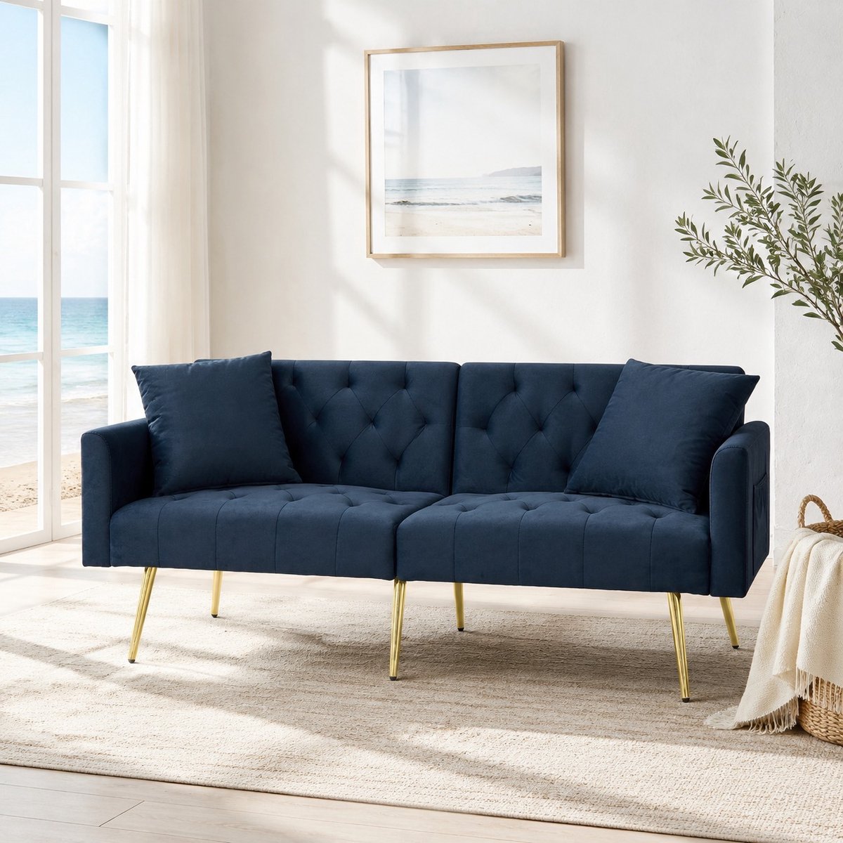 MODENUIT Slaapbank 177 x 78 cm - 3-Standen Verstelbare Rugleuning - Voor Woonkamer En Appartement - Fluweel Blauw
