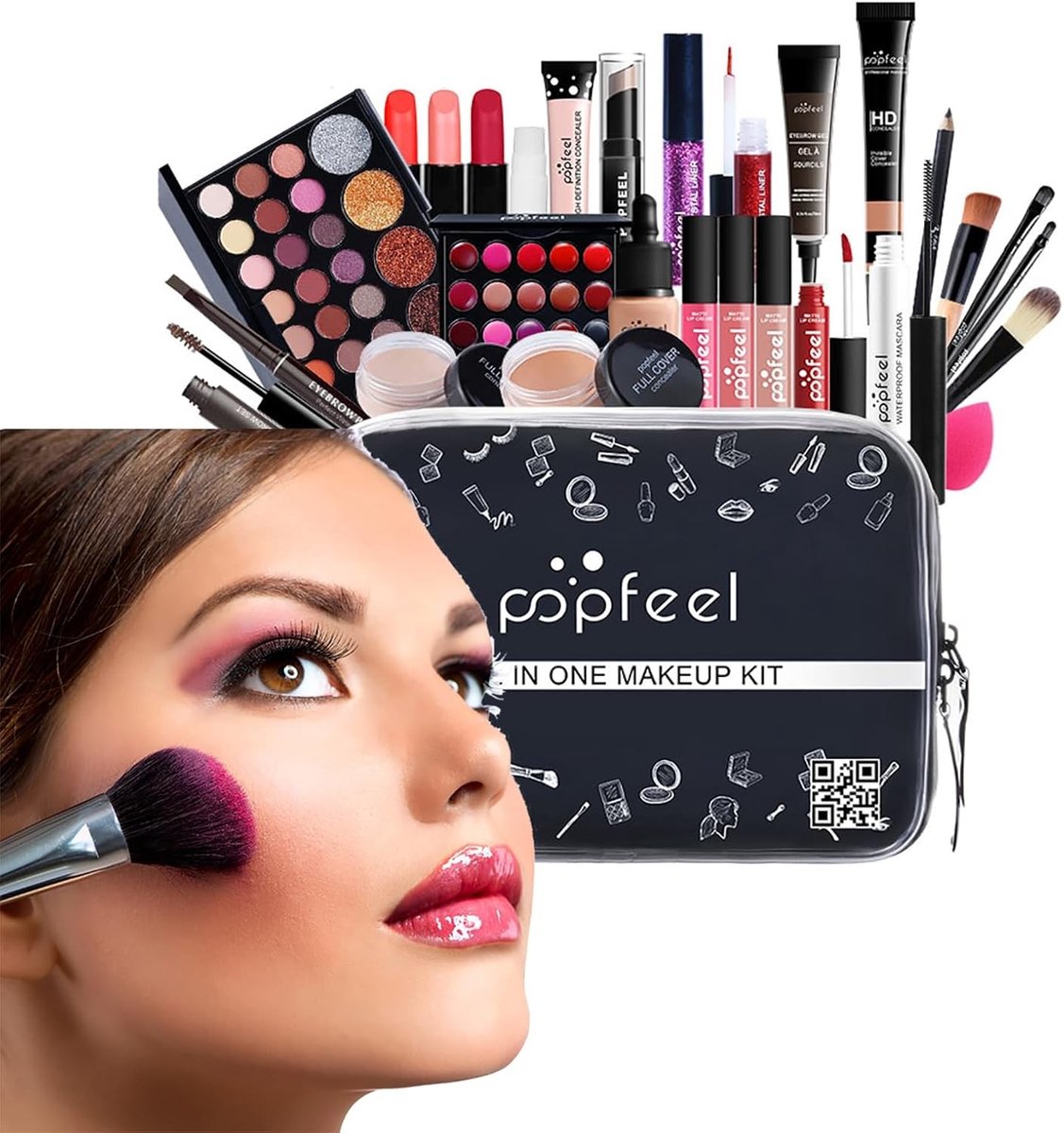 Professionele Make-up Set voor Tieners met 27 Stukken, Inclusief Oogschaduw, Lippenstift, Blush en Concealer, Perfect voor Beginners en Dagelijks Gebruik