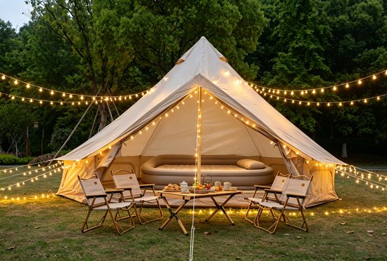 Kegeltent 300 x 300 x 200 cm - Voor 3 Tot 4 Personen - Polyester - Beige - Met Ramen En Stove Jack — afbeelding 2