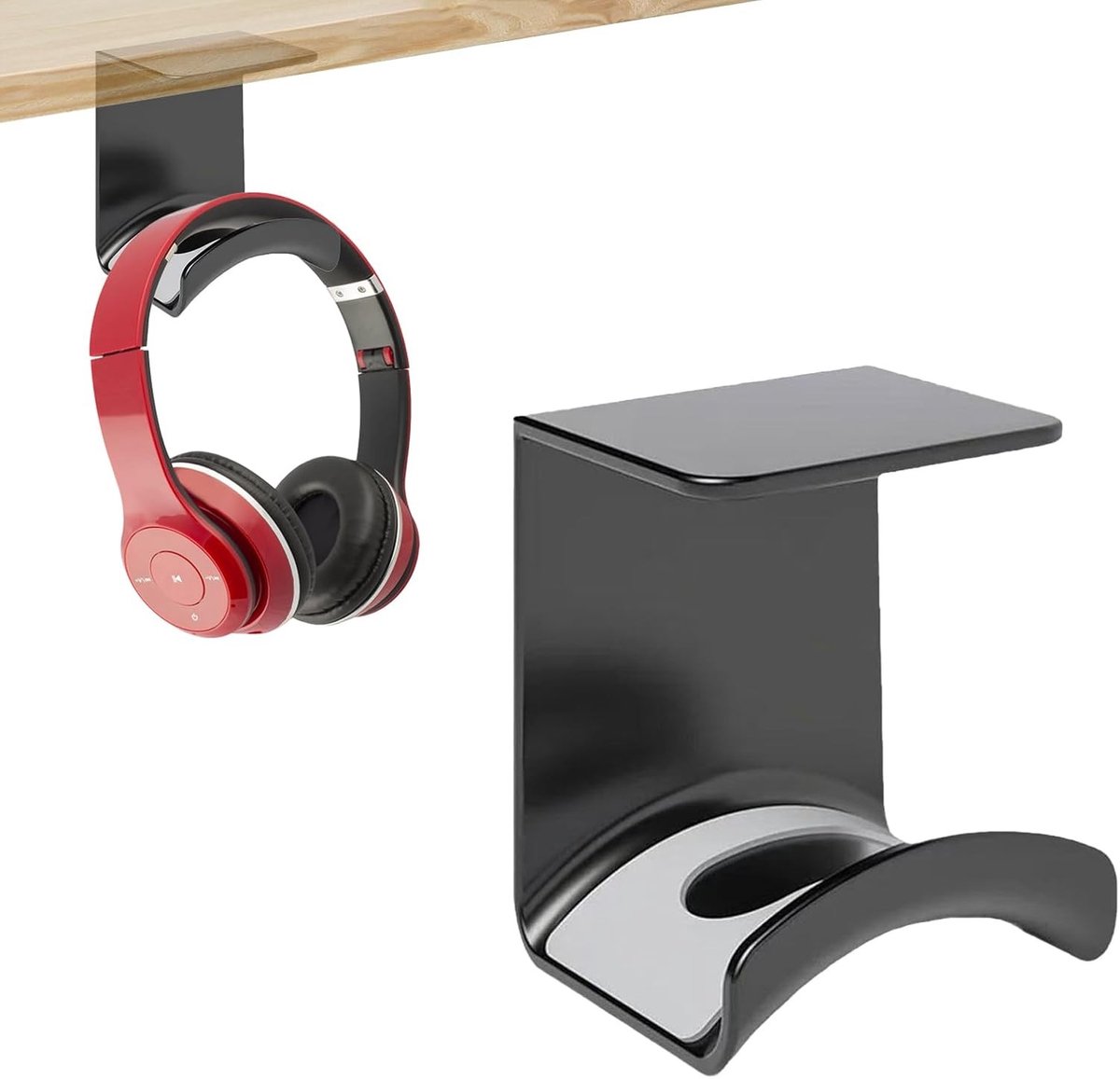 Hoofdtelefoonhouder - Tafelhaak - Bureau organiseren - Installatie zonder gereedschap - 10x50x10mm - Zwart