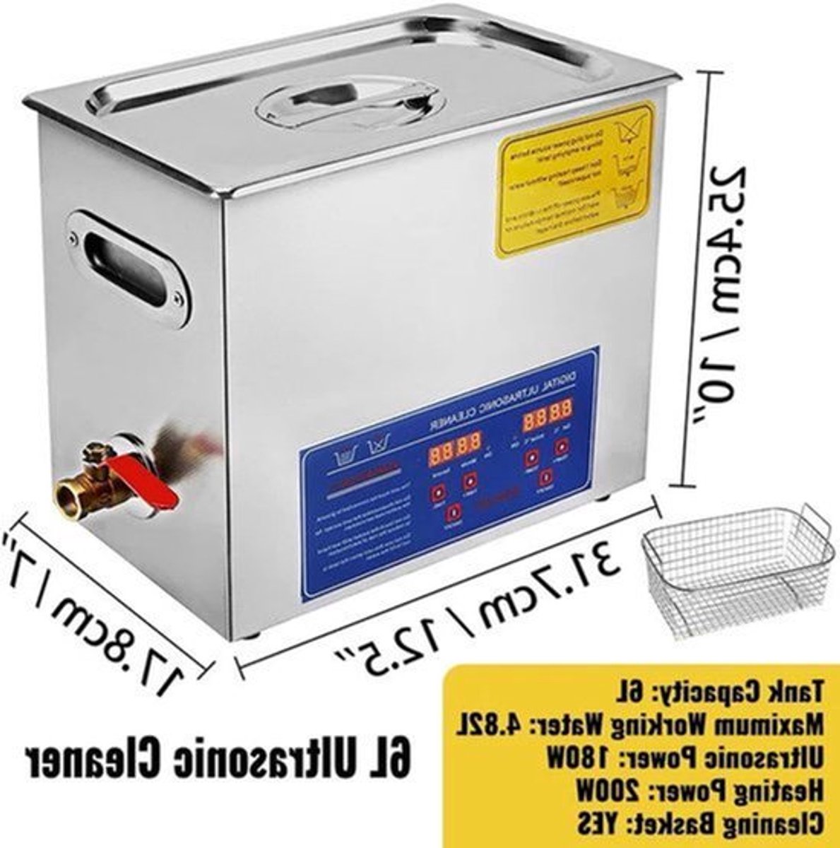 Ultrasoon Reiniger - Reinigingsapparaat voor Brillen - Reinigingsmachine - 6.5L met Digitaal Display en Verwarming – RVS Reinigingsapparaat voor Thuis en Professioneel Gebruik