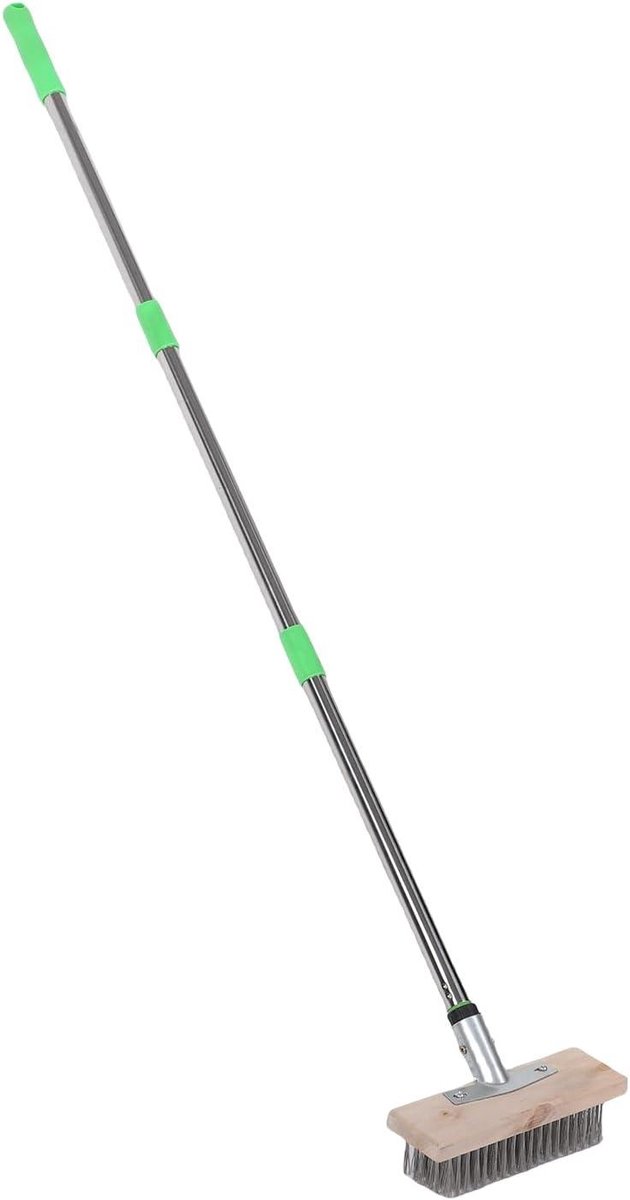 Roestvrijstalen Vloerschrobber - Terrasborstel Dekreiniger - Buiten Reinigen - Verstelbare Lange Steel - 80-120 cm - Zilver