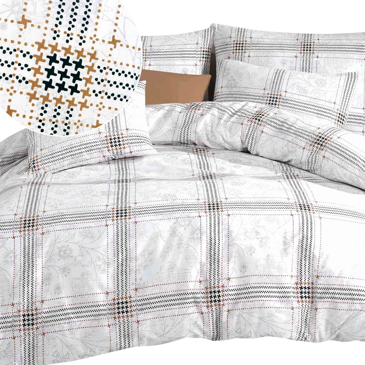Luxe Katoenen Dekbedovertrekset Ranforce QUATRE – 220x200 cm – Grote Ruit Lichtgrijs – 100% Katoen – Darymex